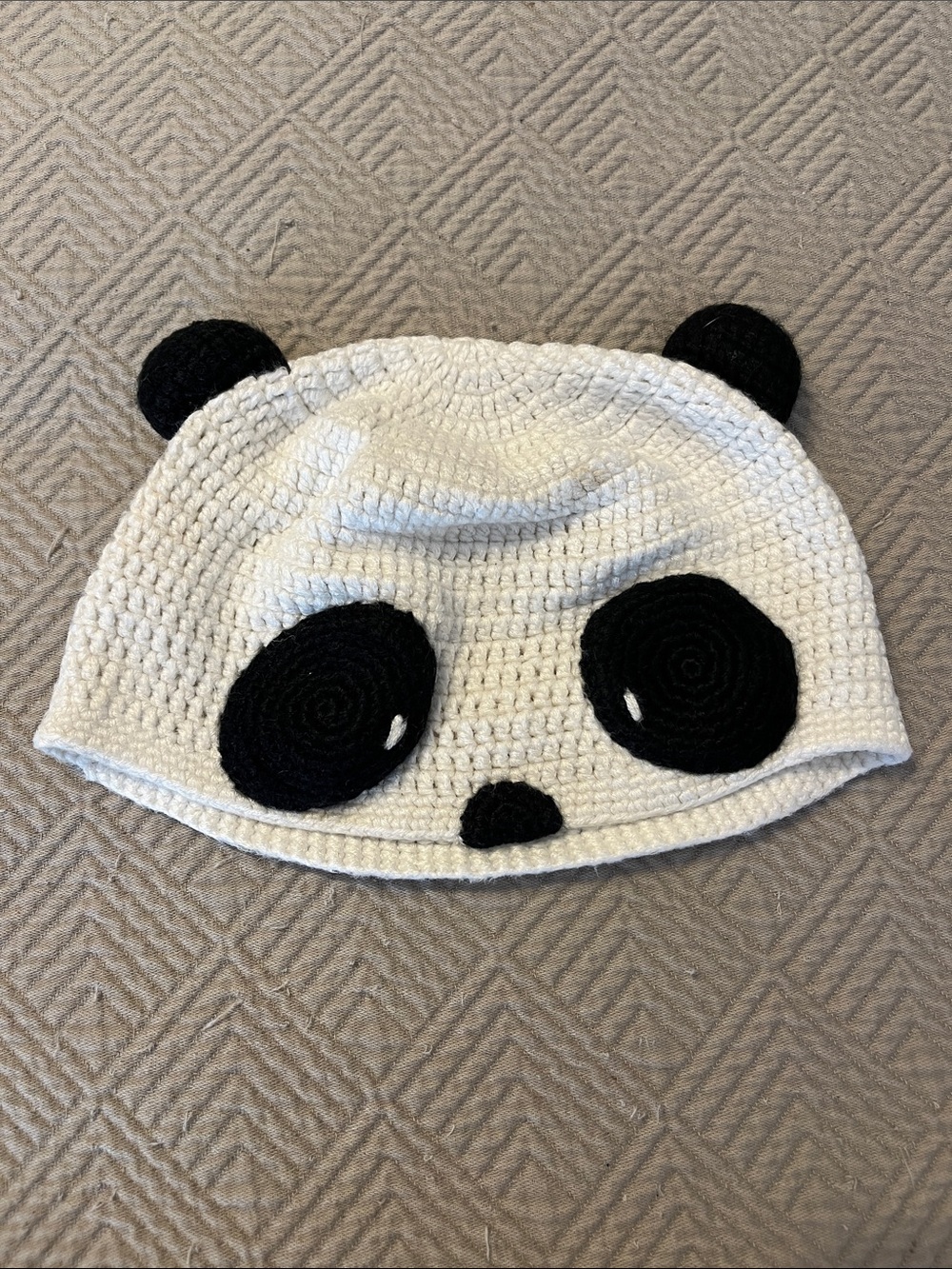 Kids Panda Crochet Beanie Hat - White/Black